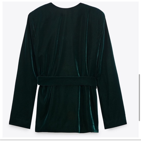 🆕 Zara Dark Green Belted Velvet Jacket with Pearl Buttons XS - Picture 3 of 4
